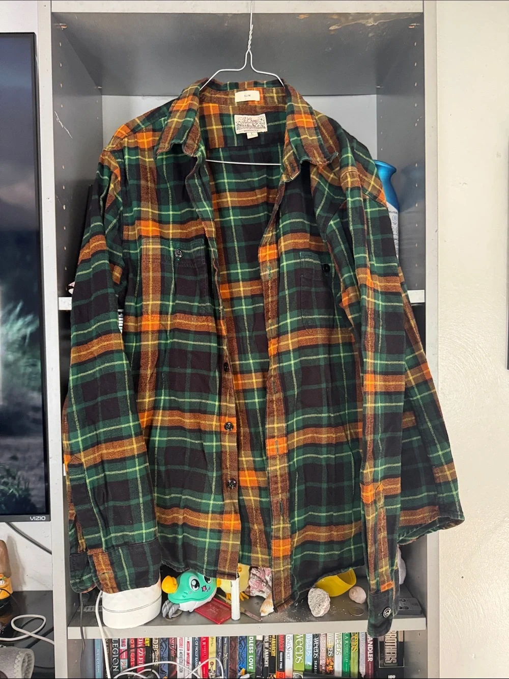 J. Crew Green and Rust Plaid Flannel Shirt